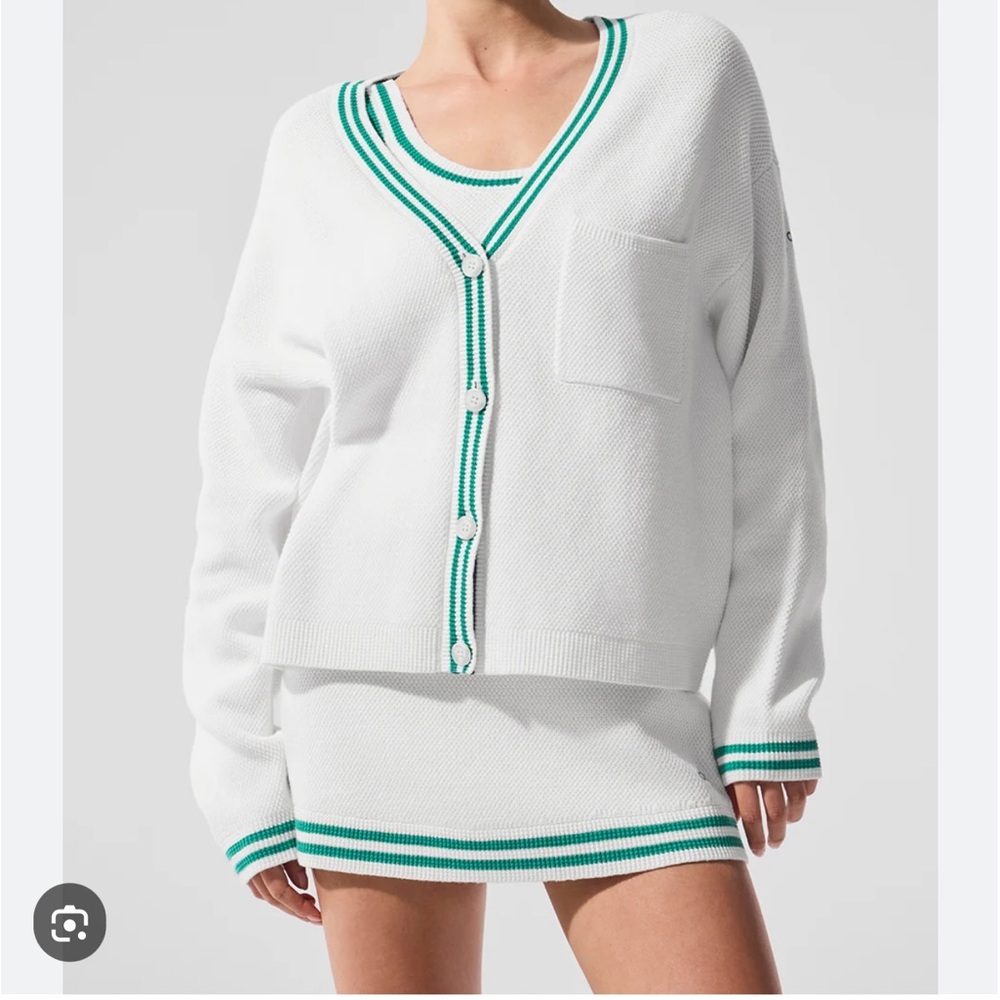 Alo Tennis Club Sweater Knit Cardigan - white and green limited edition color